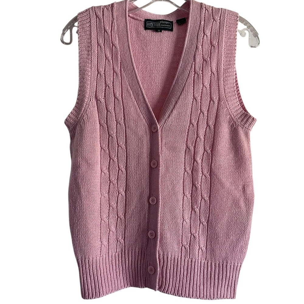 Hyde Park Arrow Sweater Vest Womens Medium Pink Excellent Cable Knit Linen Blend